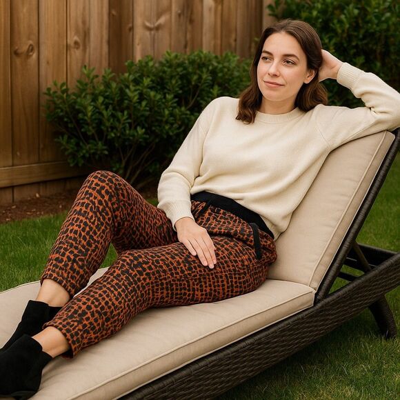 Hei Hei Anthropologie Orange Gray Abstract Print Rayon Jogger Pants Women’s M... - Picture 1 of 16